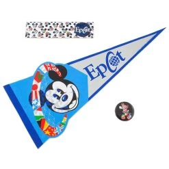 Disney Pennant Fan Pack - Epcot Mickey Mouse - Bumper Sticker Button Flag